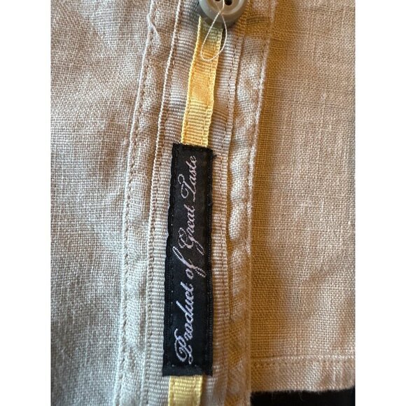 Cavi Mens Beige Short Sleeve Linen Button-Up Shirt Large - Picture 2 of 7